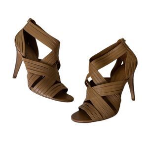 TORY BURCH Liv Brown Tan Strappy Leather Stiletto